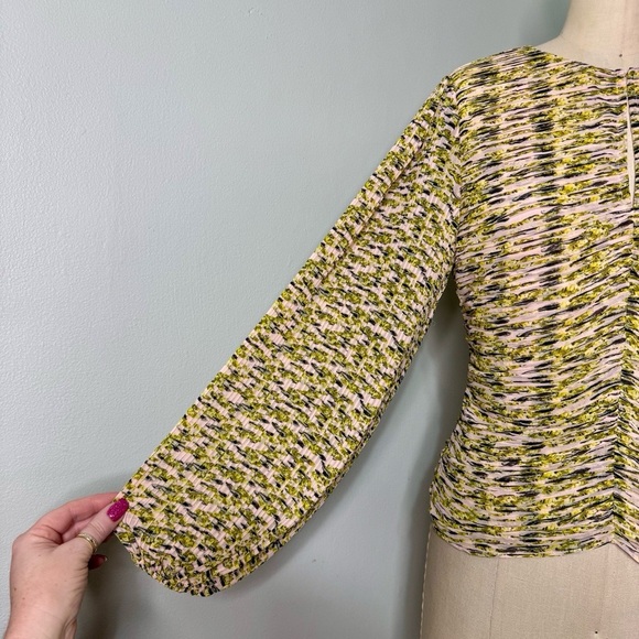 White House Black Market Long Sleeve Pleated Blouse Pink Yellow Floral 8 NWT - Picture 8 of 16